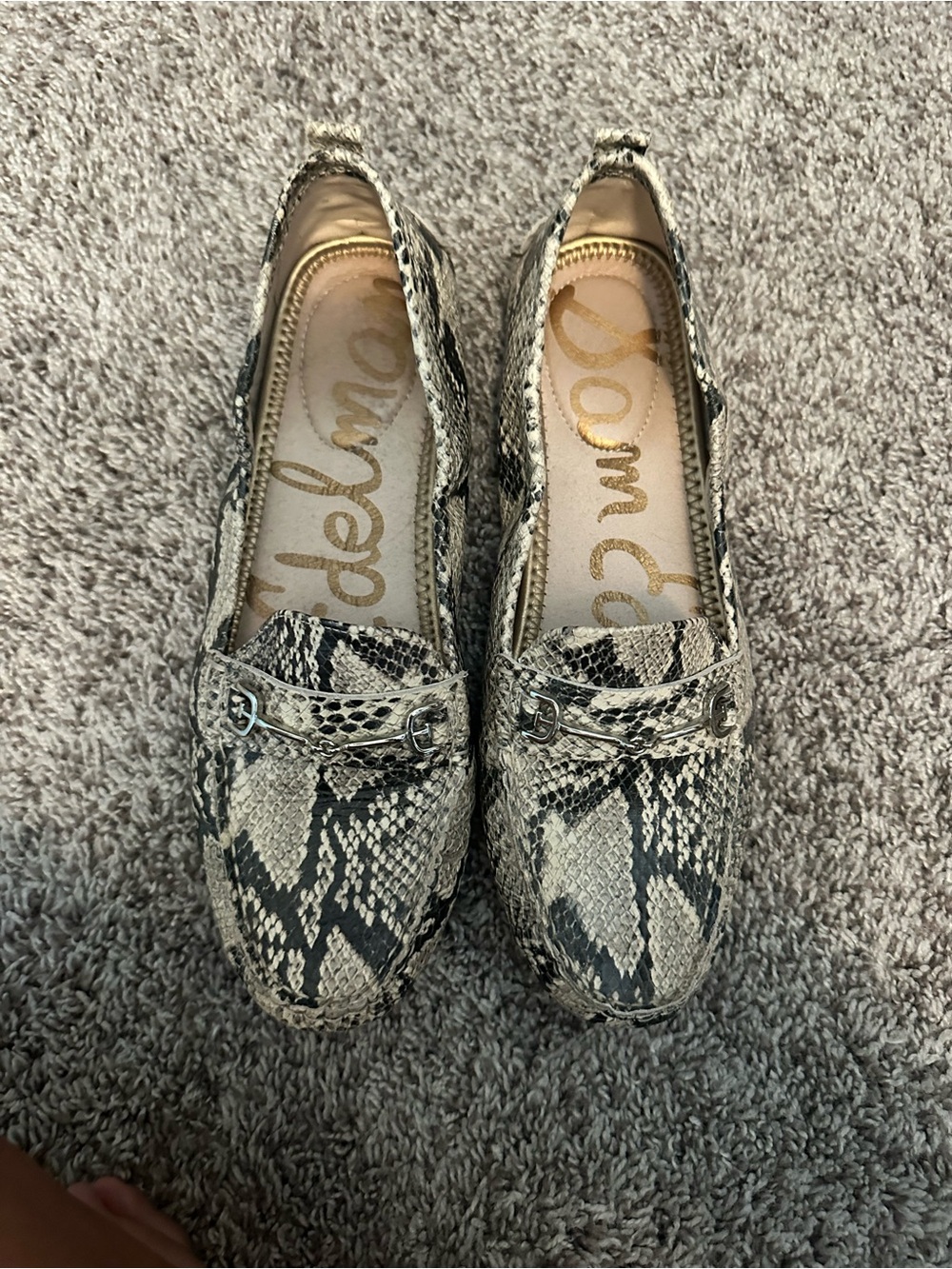 Sam Edelman Snake-Print Loafers in Beige and Black